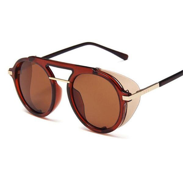 

designer sunglasses punk shades women round eye steampunk sun glasses goggles men side visor circle lens retro oculos de sol, White;black