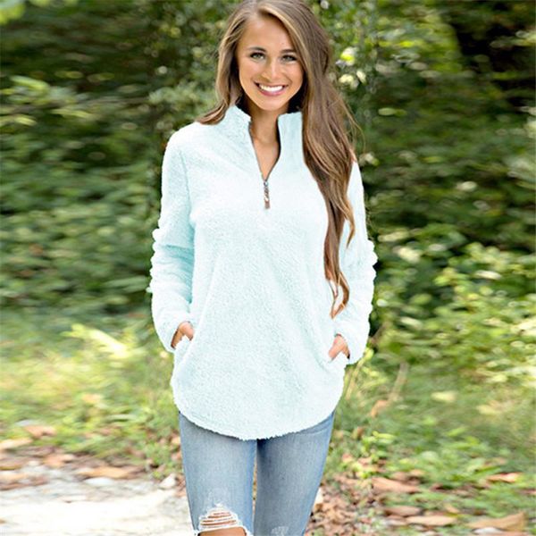 

women's hoodies & sweatshirts autumn winter women solid casual long sleeve pullover plush fleece zipper sudaderas, Black