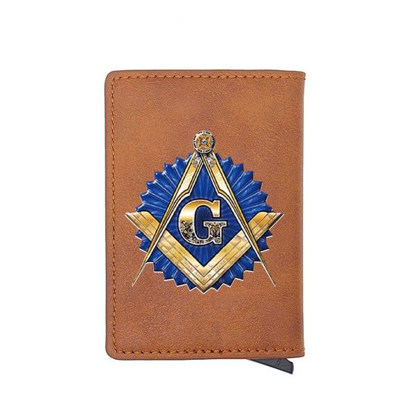 

card holders personality rfid holder wallet men vintage classic and accepted masons leather male purses, Brown;gray