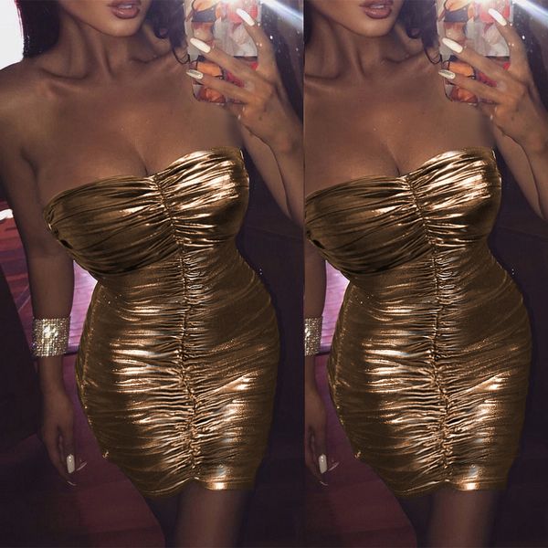 

metallic tube dress gold silver birthday outfits for women clubwear summer 2021 ruched bodycon mini dress d32cz17, Black;gray
