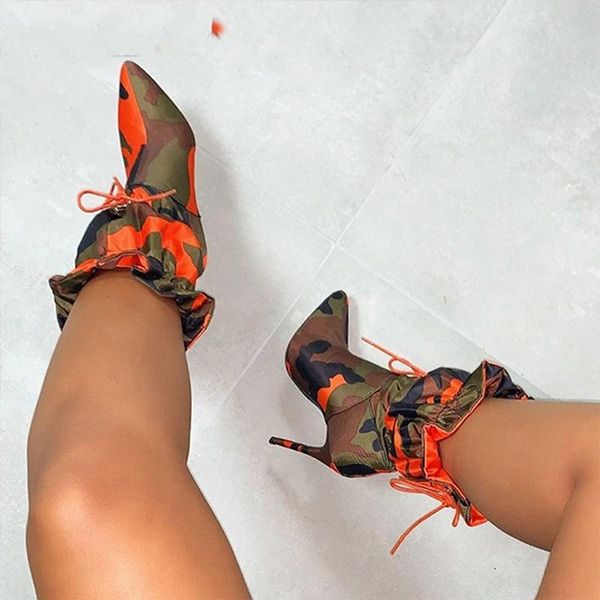 

boots fashion women high heel thin heels bohemian style printed party drawstring ankle, Black