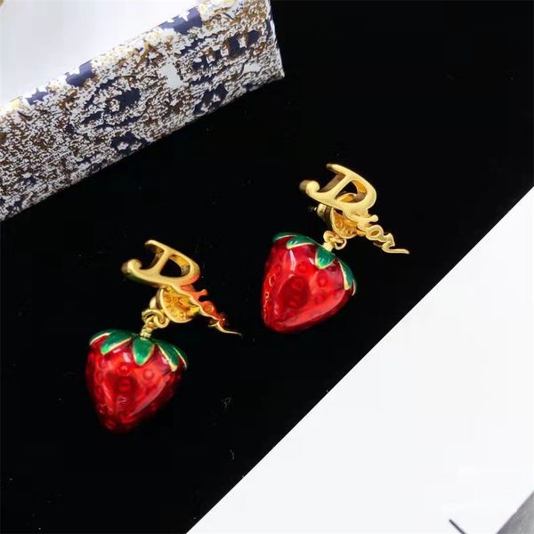

new earrings strawberry women's red earrings, Silver