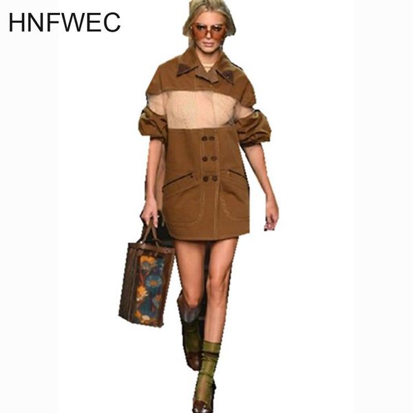

women's jackets 2021 turn-down collar full sleeves mesh transparent double breasted high waist kahki color jacket fashion coat u327, Black;brown