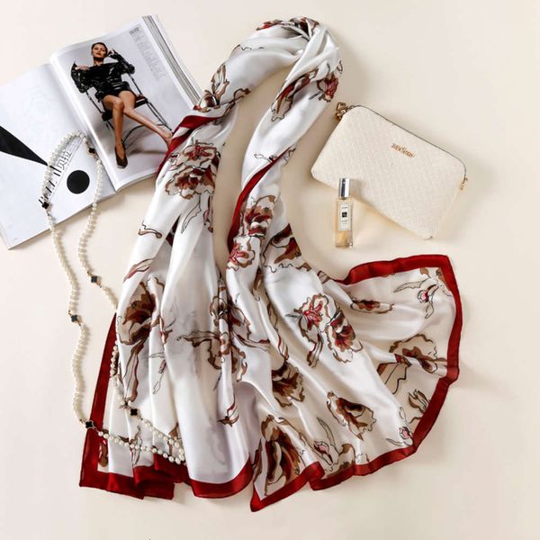 

women's silk like floral can be used in spring and summer with sunscreen shawl travel beach scarves, Blue;black