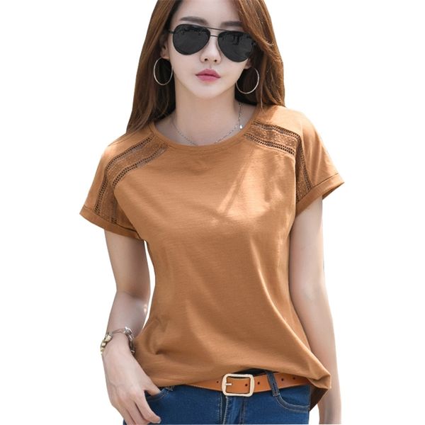 

shintimes camisetas mujer verano hollow out t shirts women cotton short sleeve t-shirt female white tee shirt femme 210306
