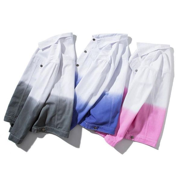 

men's jackets 2021spring and autumn jacket trendy korean slim denim coat gradient color fashionable casual top, Black;brown