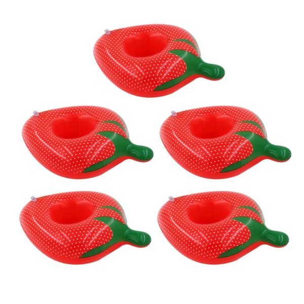 

life vest & buoy 5pcs water beer holders pvc inflatable strawberry shape cup float mats trays for party pool beach