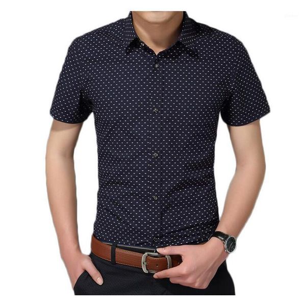 

shirt men casual men's shirt fashion cotton mens social short sleeve shirts man polka dot clothing plus size 5xl1, White;black