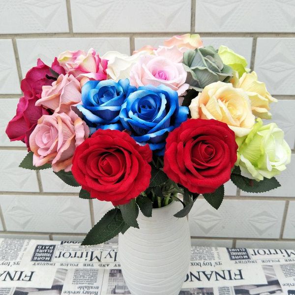 

decorative flowers & wreaths 10pcs velvet rose artificial flower for home decoration silk wall backdrops wedding bouquet road lead floral