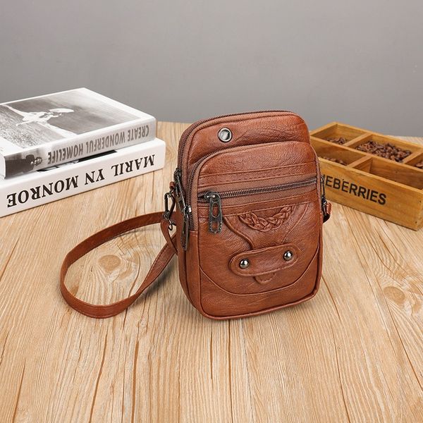 

dhl30pcs messenger bags women pu retro multi-layer mini mobile phone shoulder bag