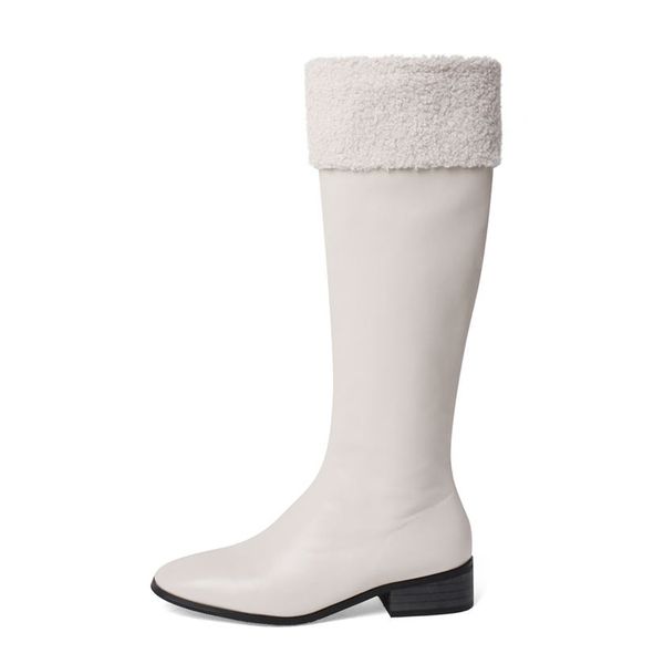 

real leather women knee boots flats rouns toe zipper shoes winter warm boots women fahion party footwear size 33-40, Black
