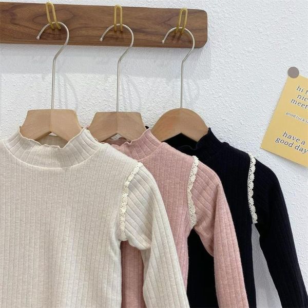 

pullover baby girl knitted sweater 2021 winter lace fleece thicken warm bottoming sweaters solid casual children clothing, Blue