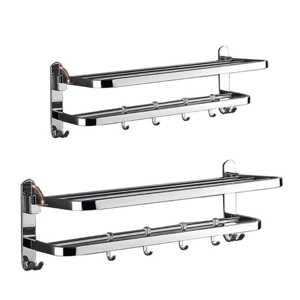 

towel racks stainless steel wall mounted foldable bath rack rail holder punch-bathroom storage shelf with 4 sliding hooks