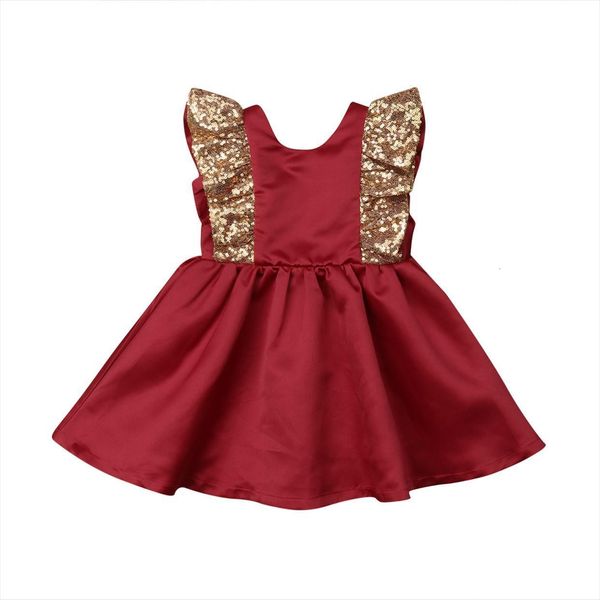 

kids baby girl formal dresses backless bow sequin xmas party princess summer cute 1 6y, Red;yellow
