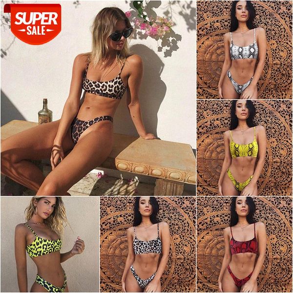 

bathing suits leopard snakeskin halter split bikini swimsuit #aw2s, White;black