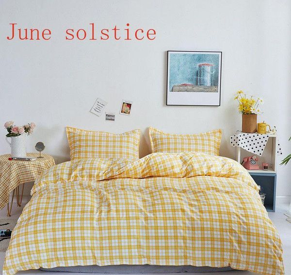 

bedding sets home textiles king  twin size yellow plaid pink duvet cover pillowcase flat sheet girls teen bed linens
