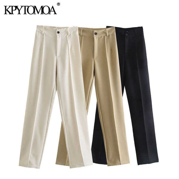 

kpytomoa women chic fashion office wear solid straight pants vintage high waist zipper fly female trousers mujer 210706, Black;white