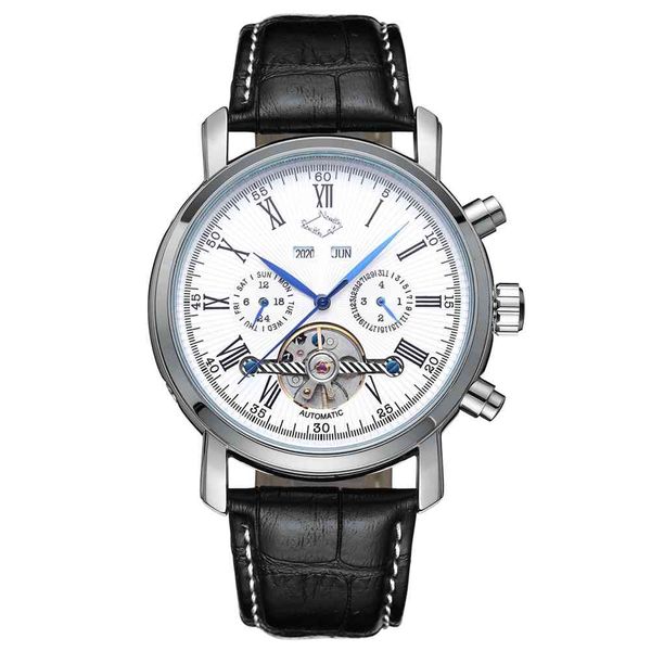 

gentlemen mult-functional mechanical car watches pu leather fashion, Slivery;brown