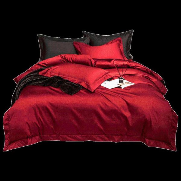 

bedding sets 100 long-staple cotton wedding celebration four-piece bright red european-style simple tie 4