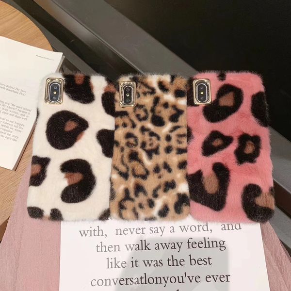 

luxury fashion cute fuzzy furry winter warm fur leopard plush pattern soft tpu velvet animal cheetah print case for iphone 11 pro max