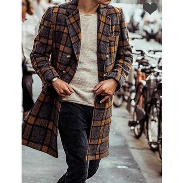 

men's coats mid long plaid coat in autumn 2021, Black