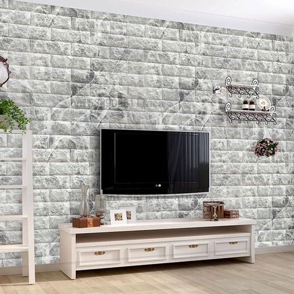 Adesivos de parede 3d auto-adesivo DIY padrão de pedra papel de parede impermeável painel decoração de casa de papel 70x77cm