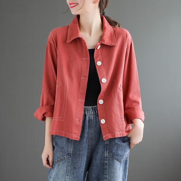 

cotton women's spring jackets 2021 new short jacket female lapel retro cotton loose fashion vintage aesthetic jacket coat 20390, Black;brown