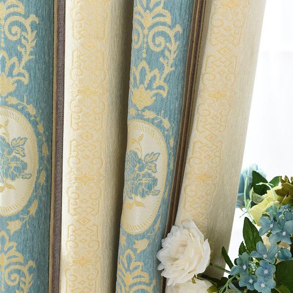 

european style curtains for living dining room bedroom chenille fabric yarn-dyed jacquard curtain finished product customization