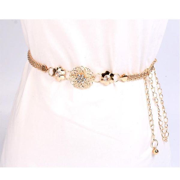 

belts fashion apparel accessories gold color luxury belt metal waist chain tassel girdle flower waistband dress for women ladies, Black;brown