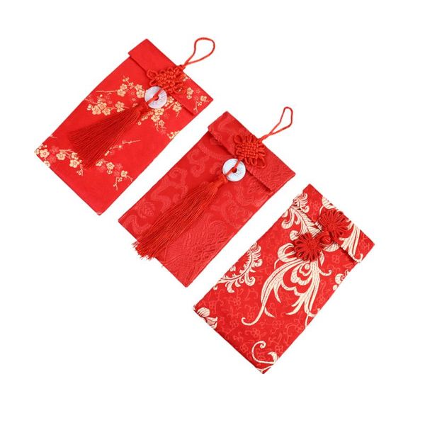 

3pcs chinese style red envelopes brocade bag money gift envelopes fabric money red pockets for new year wedding (rando