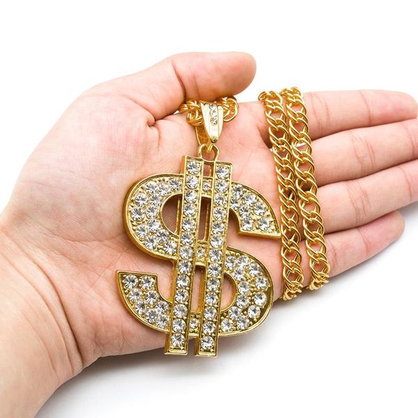 

pendant necklaces exaggerated gold chain dollar sign golden necklace european and american fashion personality wild jewelry, Silver