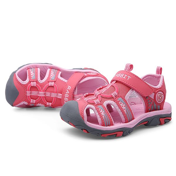 

girls summer sandals closed toe summer shoes for kids pink blue breathable fabric with mesh water shoes, Black;red