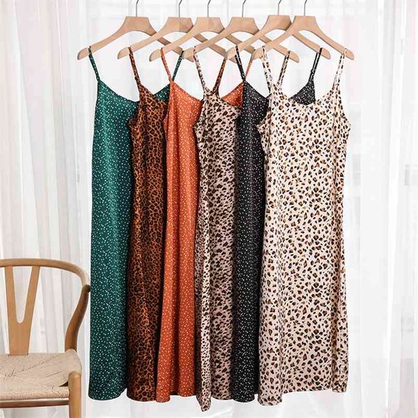 

s-4xl korean polka dot summer women dress spaghetti strap boho leopard print maxi party vestidos plus size m30262 210715, Black;gray