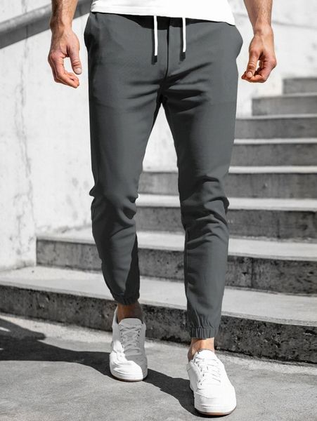 

men drawstring waist tapered pants k52v#, Black