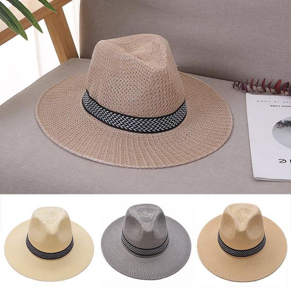 

wide brim hats fashion summer casual beach large sun panama hat straw for women men uv protection cap with black ribbon, Blue;gray