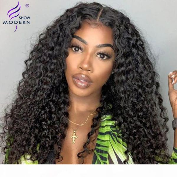 

modern show hd transparent lace front wig brazilian curly wave human hair wigs for women pre plucked t part lace front wig remy, Black;brown