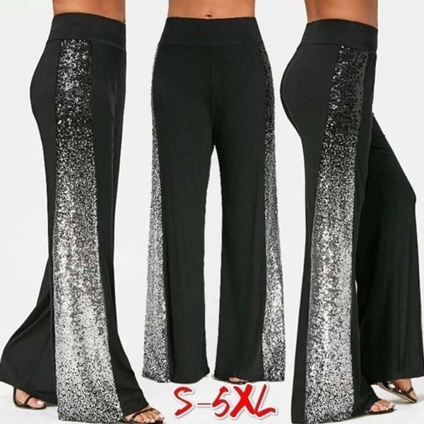 

spring and summer fashion women's wide leg pants sequin gradient casual loose flared dance, Black;white