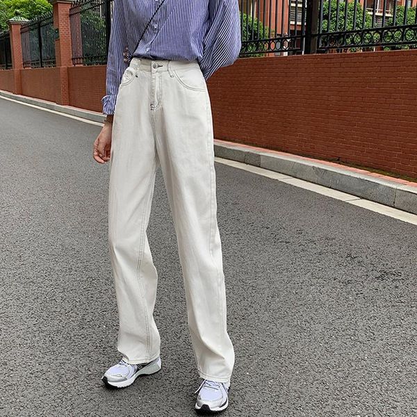 

women's jeans sml 2colors woman high waist wide leg denim pants womens streetwear loose breif trouser (f8025, Blue