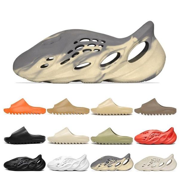 

[with box] comfortable kanye slides west slippers desert sand summer brown flat men women beach resin slide sandal mens womens slipper graff, Black