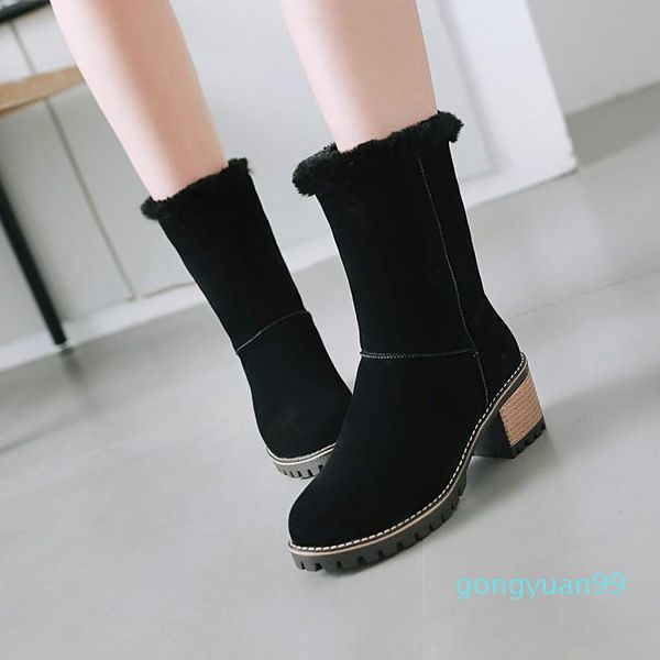 

boots big size 9 10 11 12 women shoes ankle for ladies suede round head thick heel, Black