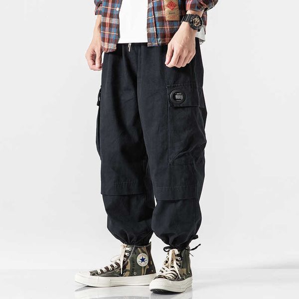 2021 japanische Harajuku Lose Baggy Hosen Männer Hip Hop Harem Hosen Streetwear Modis Jogger Armee Grün Cargo Hosen Schwarze Hose y0927