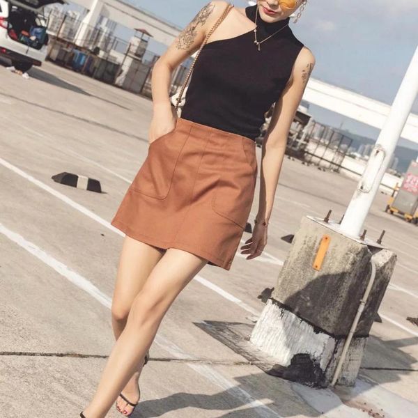 

skirts 2021 autumn arrival european style slim mini skirt with double pockets saia jeans feminina denim womens, Black