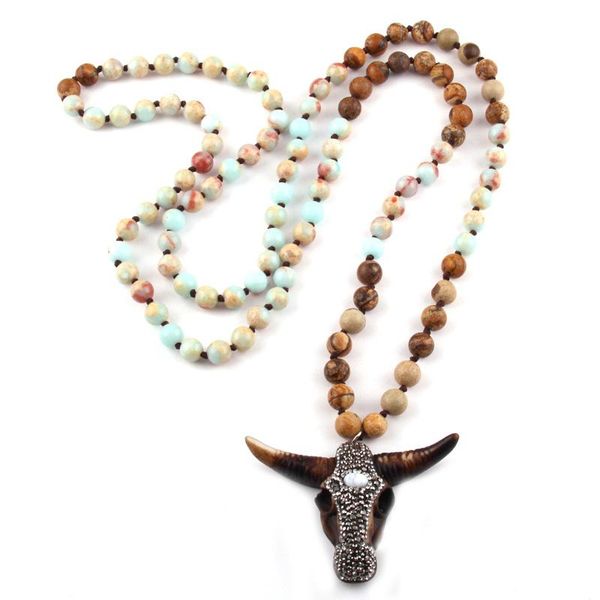 

pendant necklaces fashion bohemian tribal jewelry empire stone knotted handmade paved bull head necklace, Silver