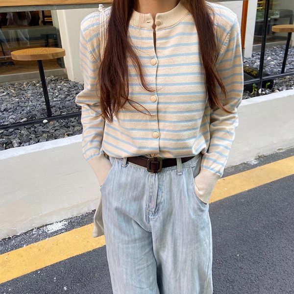 

women's knits & tees hzirip arrival women striped chic 2021 cardigans loose stylish streetwear high waist casual girls slim sweaters, White