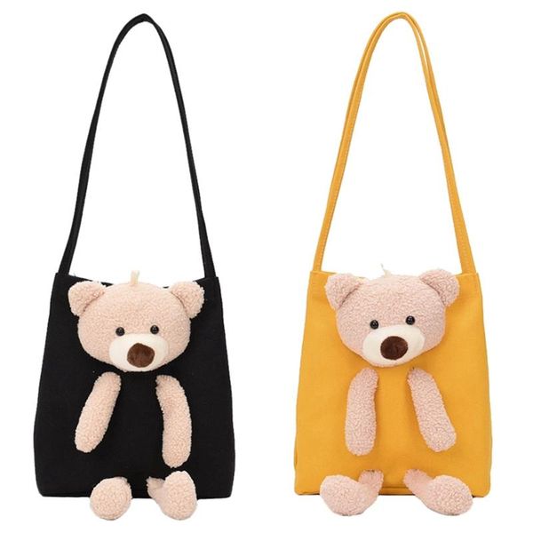 

evening bags 2 pcs fashion cute bear women's canvas shoulder bag handbag casual cartoon daily travel black & yellow