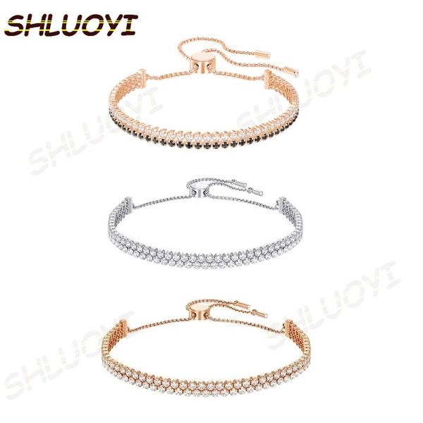 

link, chain shluoyi fashion jewelry, swa, exquisite, charming and simple polychromatic crystal charm women's bracelet, Black