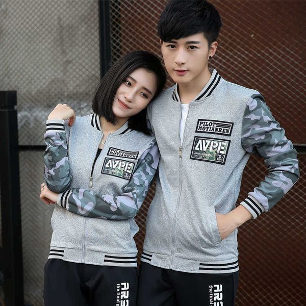 

sweater autumn men's tracksuits cardigan korean version slim and women's youth lovers baseball uniform, Gray