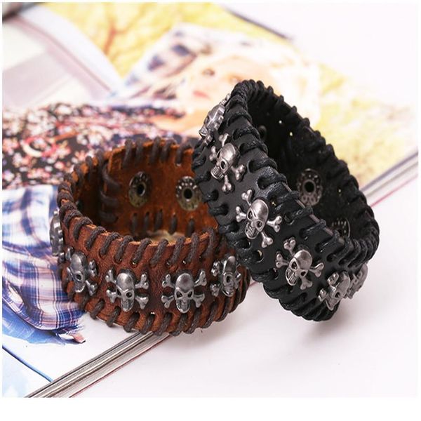 

eif dock punk rock skull star multi charm bracelet for women men gothic jewelry braided rope leather bracelet men drop jlleap