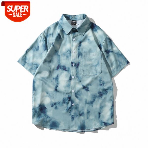 

japanese retro tie-dye flower shirt couple men and women hip-hop loose flow bf half sleeve outer #gy9e, White;black
