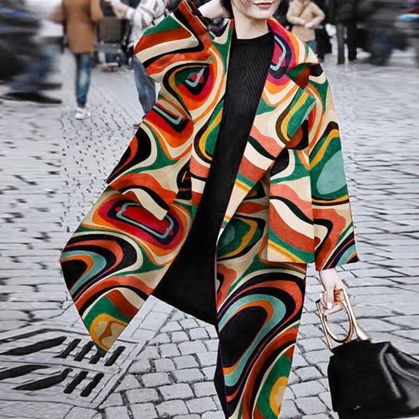 

men's jackets 2021 spring autumn fashion casual women's print trench coat long outerwear loose clothes for lady lapel plus size#j3, Black;brown